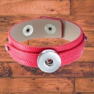 Red Leather 18/20mm Snap Button Leather Bracelet